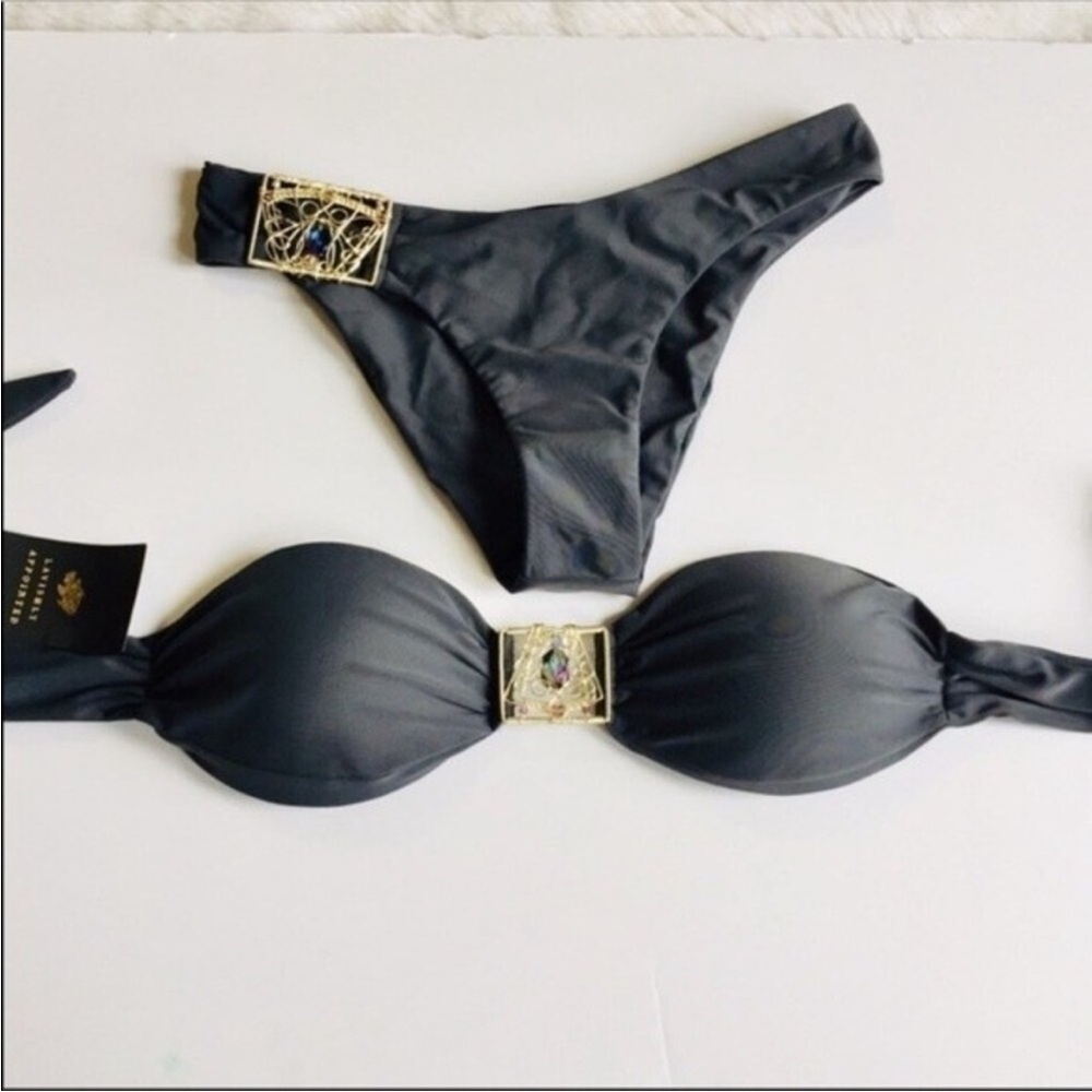 LAVISHLY Appointed Agnes Jewelry Black Bikini Swimsuit Swimwear Size‎ S